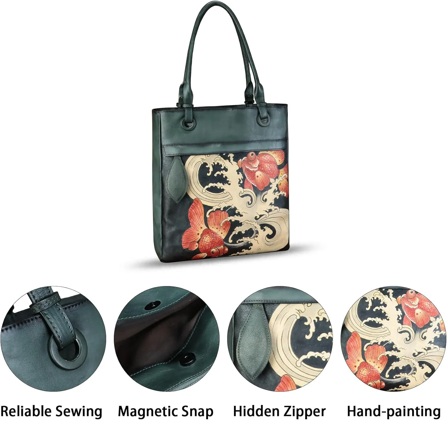 Genuine Leather Shoulder Bag for Women Hand Painted Leather Handbag Handmade Work Tote Bag Casual Hand Purse