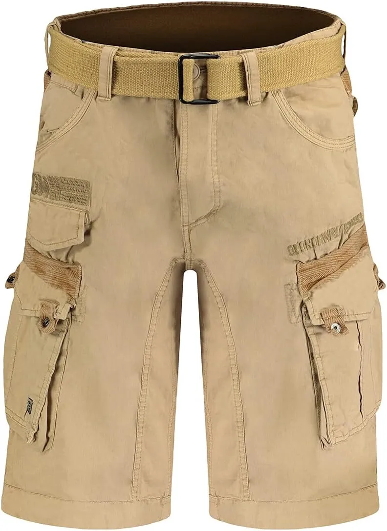 GEO NORWAY PANORAMIQUE Men's Casual Cotton Bermuda Shorts Men's Sports Cargo Shorts Breathable Casual Chino Shorts with Belt Regular Fit Comfortable, Beige, XXL 2XL