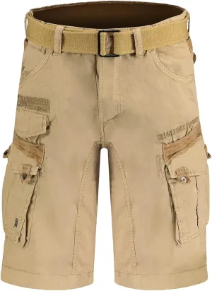 GEO NORWAY PANORAMIQUE Men's Casual Cotton Bermuda Shorts Men's Sports Cargo Shorts Breathable Casual Chino Shorts with Belt Regular Fit Comfortable, Beige, XXL 2XL