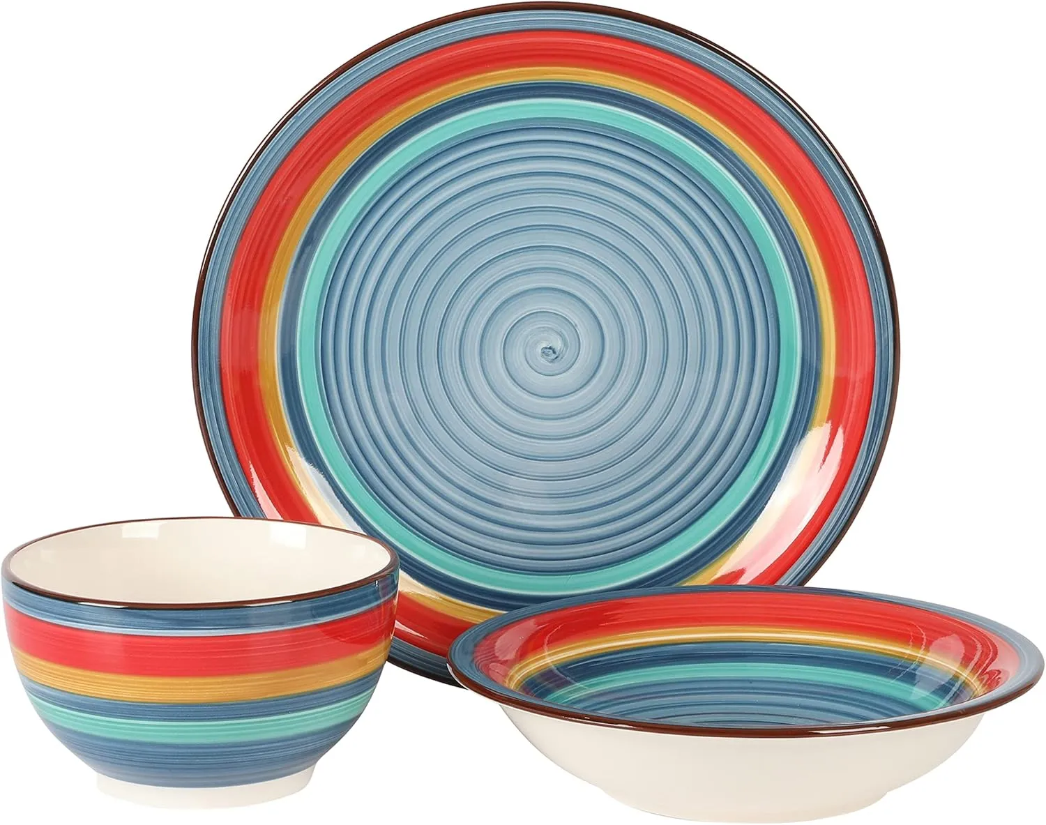 Gibson Home Rainbow Hand-Painted Stoneware Dinnerware Set - Blue, Service for 4 (12pcs)
