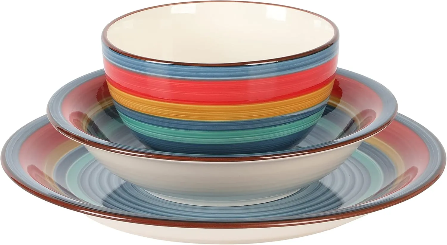 Gibson Home Rainbow Hand-Painted Stoneware Dinnerware Set - Blue, Service for 4 (12pcs)