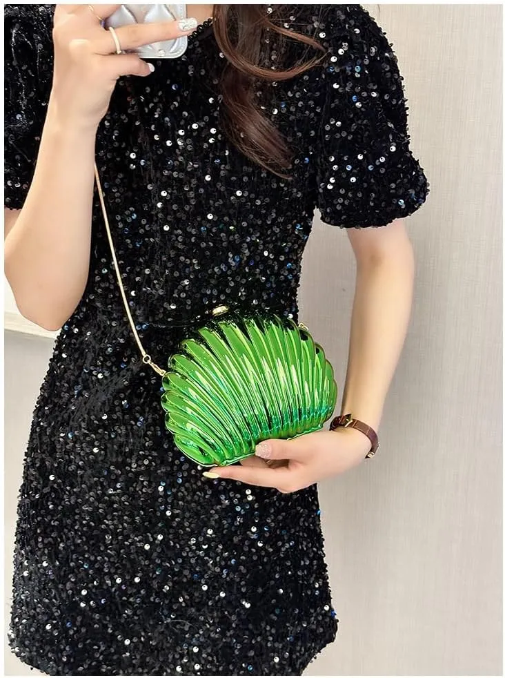 Glitter Seashell Evening Clutch Purse Mini Chain Shoulder Bag Acrylic Shell Pearl Crossbody Bag