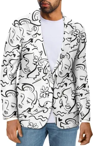 GLUDEAR Men's Suit Blazer Jackets Black White Paint Graffiti Print Slim Fit One Button Coats Blazers Plus Size S-5XL