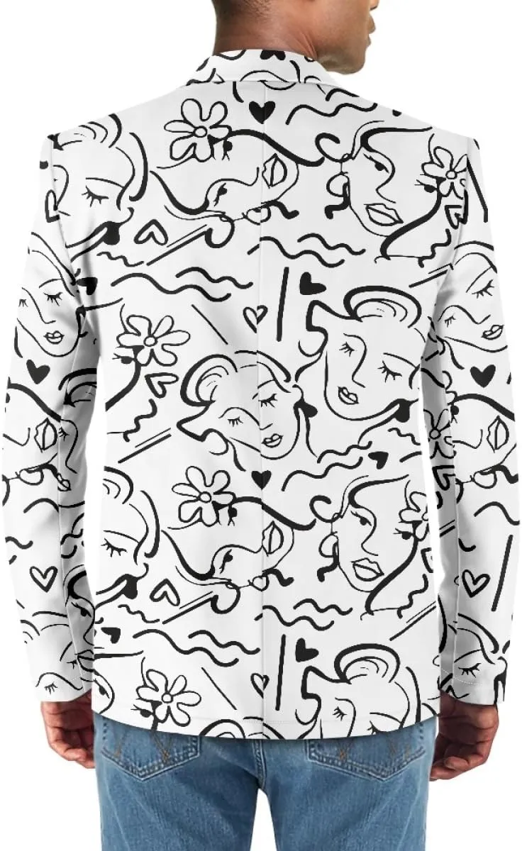 GLUDEAR Men's Suit Blazer Jackets Black White Paint Graffiti Print Slim Fit One Button Coats Blazers Plus Size S-5XL