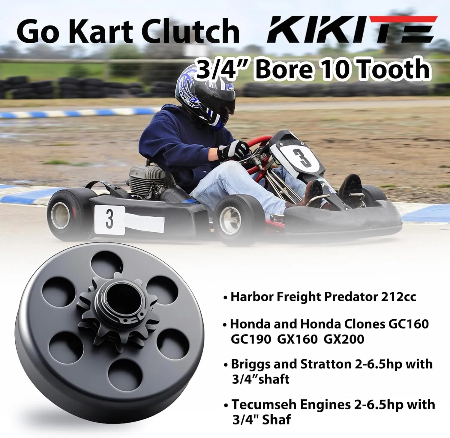 Go Kart Clutch 3/4" Bore 10 Tooth For 40/41/420 Chain, Minibike Chain Centrifugal Clutch 10T Fit 6.5HP