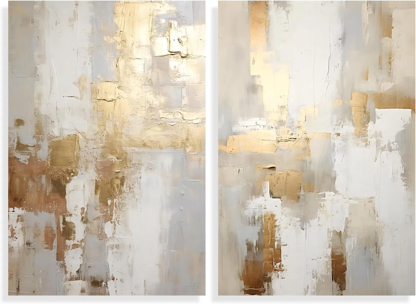 Gold Foil Abstract Wall Art Modern Abstract Painting Neutral Beige Wall Art Gold and Grey Artwork Brown Beige Gold Wall Art Abstract Neutral Prints White and Gold Abstract Painting 16x24inchx2 No Frame