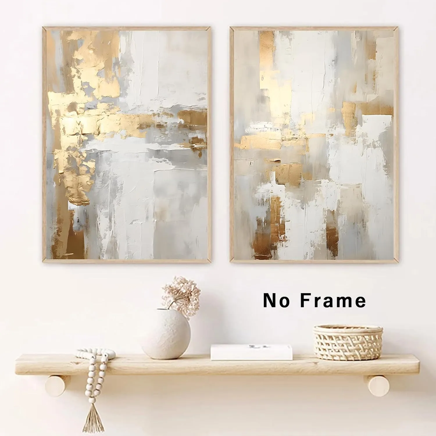 Gold Foil Abstract Wall Art Modern Abstract Painting Neutral Beige Wall Art Gold and Grey Artwork Brown Beige Gold Wall Art Abstract Neutral Prints White and Gold Abstract Painting 16x24inchx2 No Frame