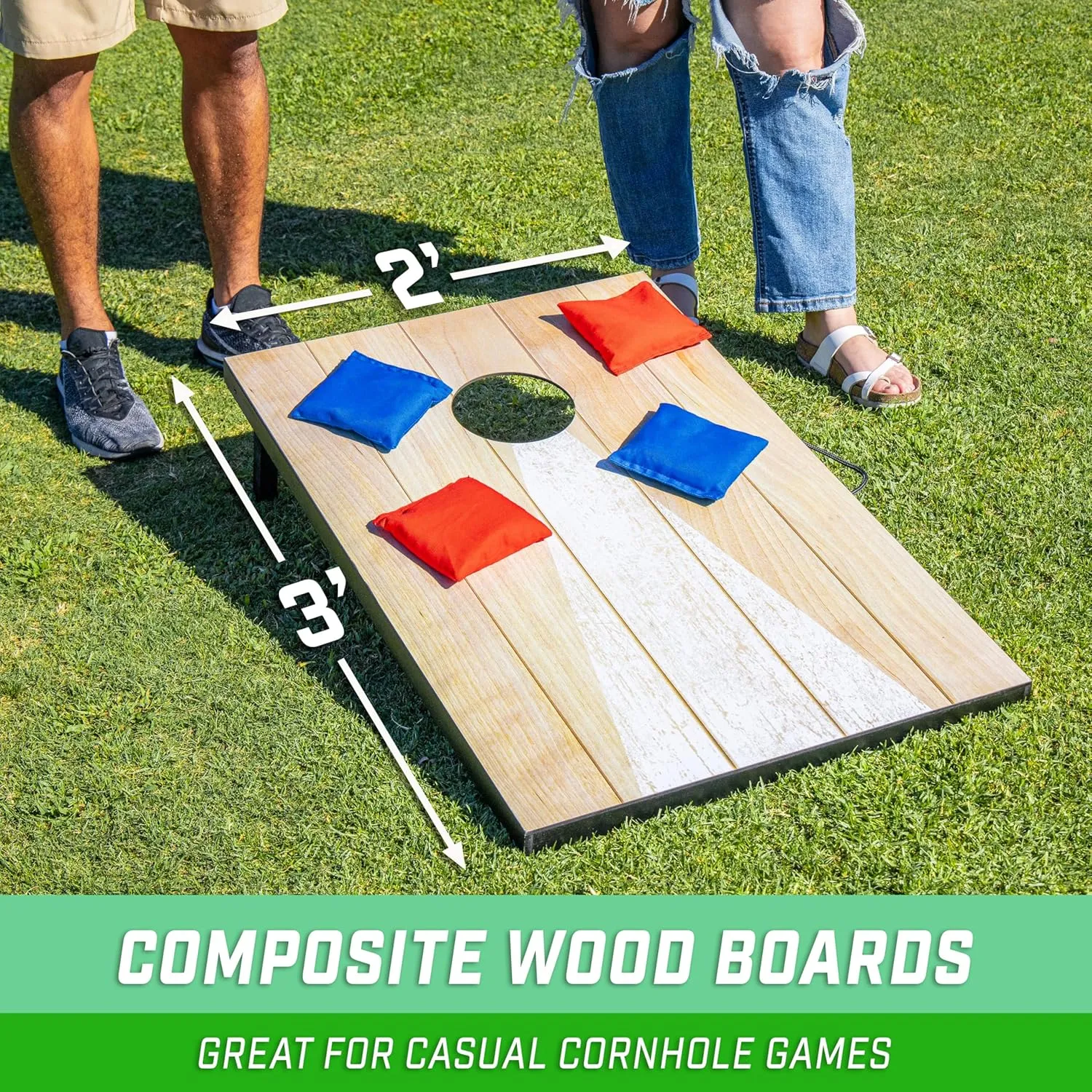 GoSports 3 x 2 ft Cornhole Board Set - Portable Outdoor Toss Game for Adults & Family - Includes Set of 8 Bean Bags with Built-in Storage - Choose Your Style