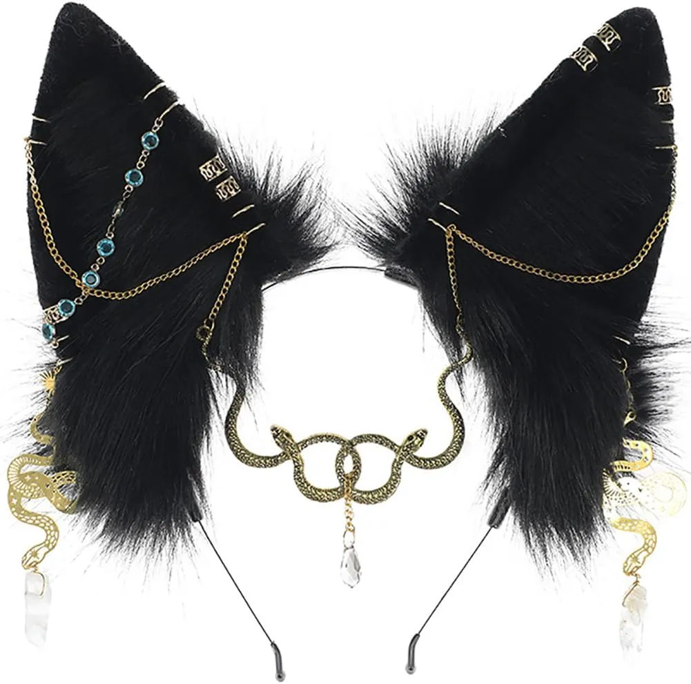 Gothic Wolf Ears Black Fox Ears HeadBand Cosplay Animal Faux Fur Cat Dog Ears Egyptian Cat Ears Anubis Ears Cosplay