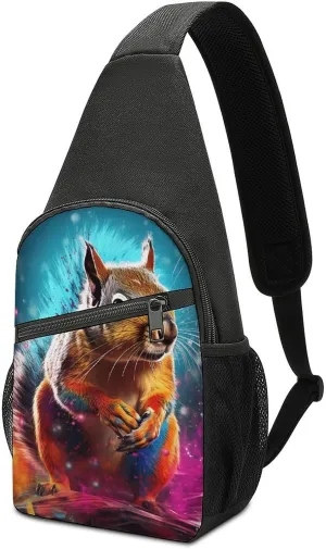 Graffiti Cute Chipmunk Crossbody Sling Backpack Adjustable Straps Chest Bag for Hiking Traveling Outdoors