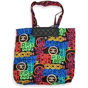 Graffiti Foldable 2021 Shoulder Bag in Caviar, Fabric, Gold hardware