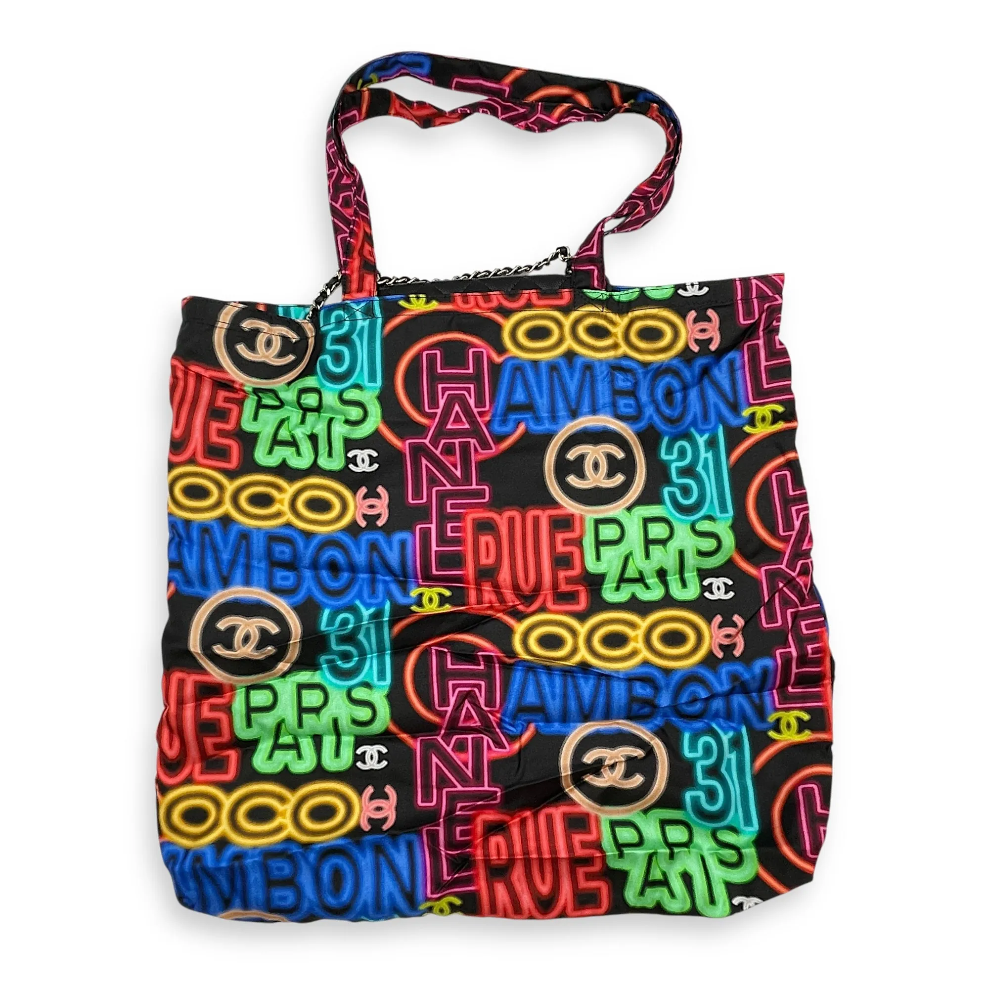 Graffiti Foldable 2021 Shoulder Bag in Caviar, Fabric, Gold hardware