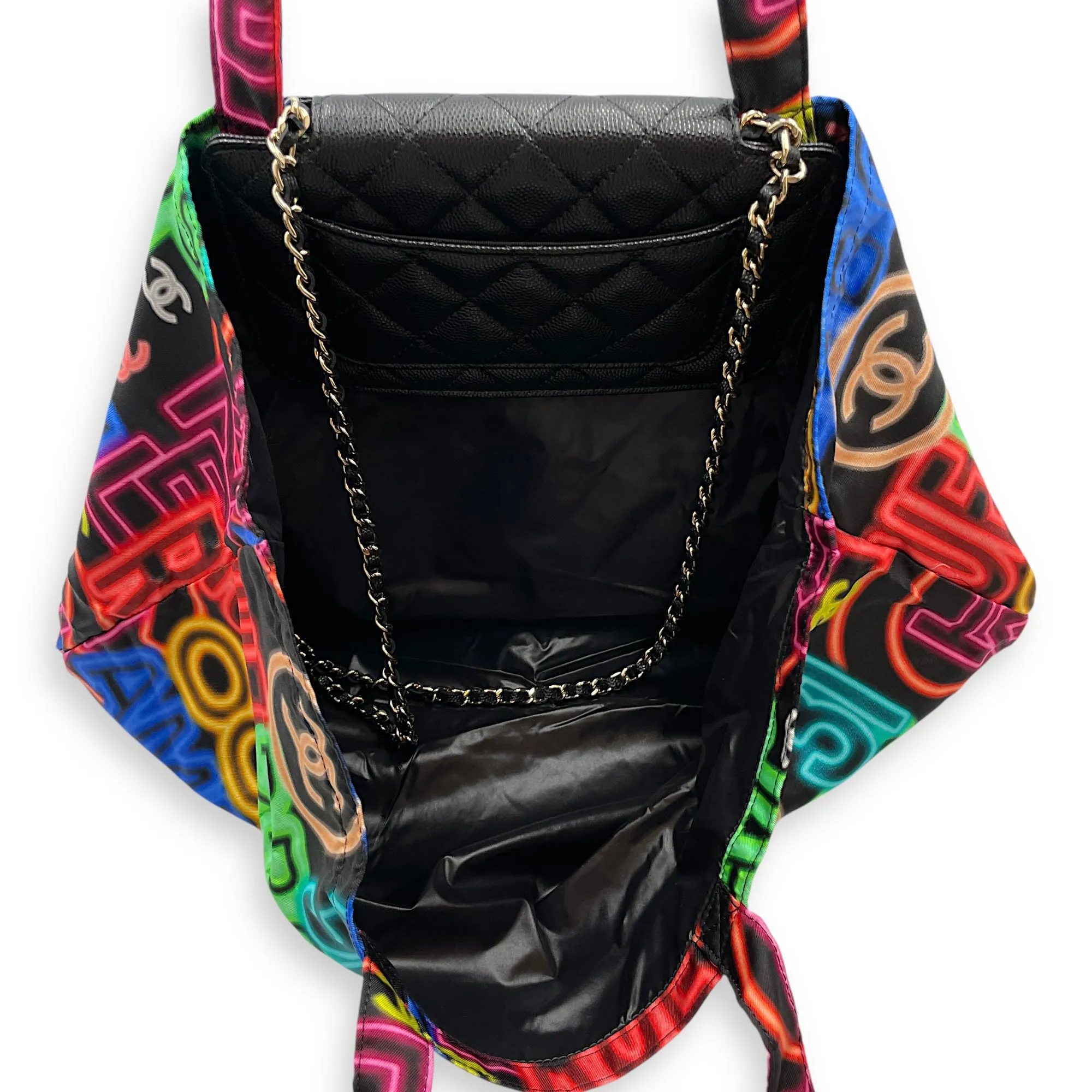 Graffiti Foldable 2021 Shoulder Bag in Caviar, Fabric, Gold hardware