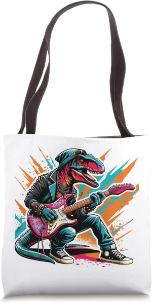 Graffiti Grunge Guitar Rock Dinosaur Urban Street Art Tote Bag