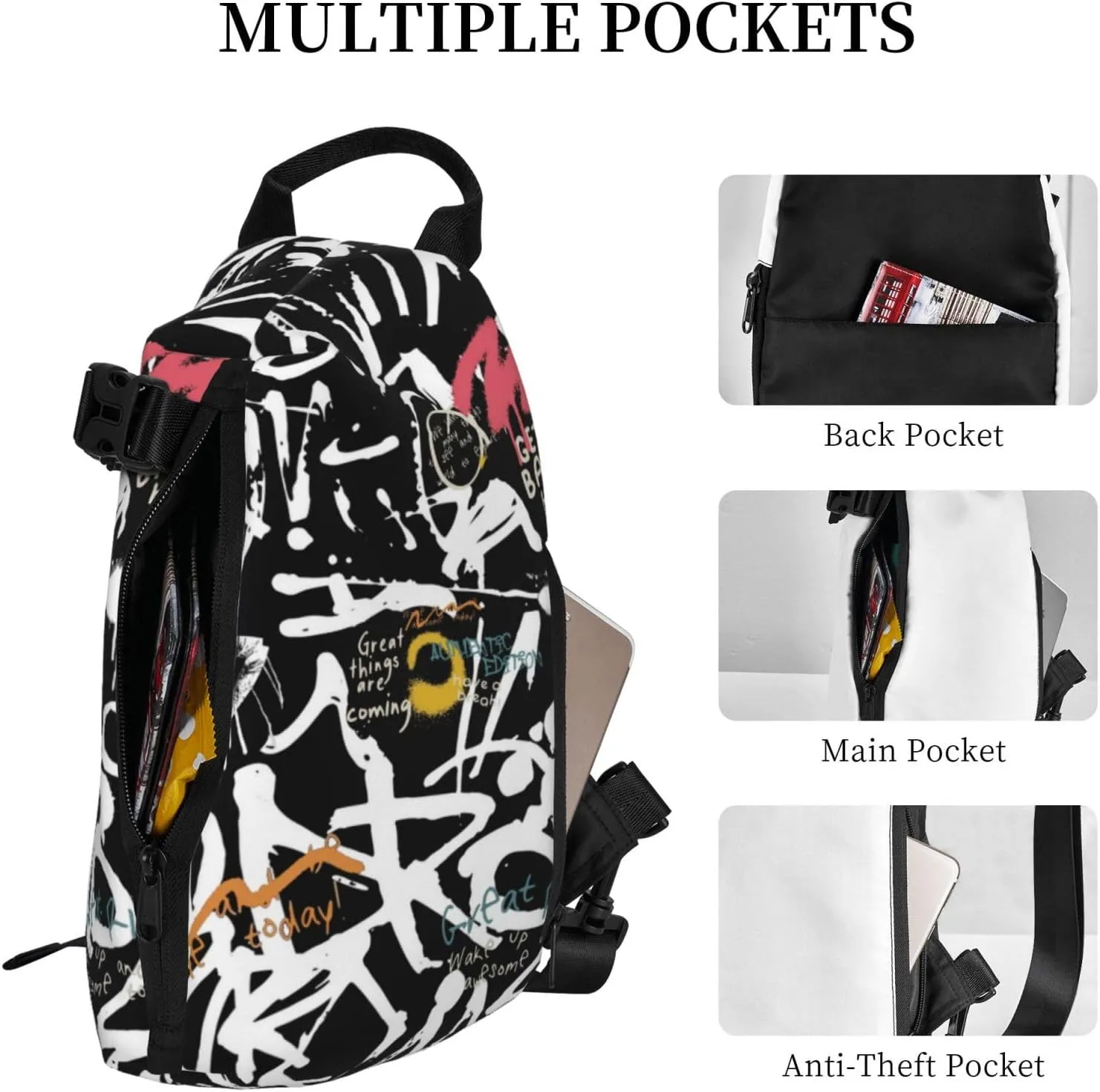 Graffiti Sling Backpack Graffiti Gifts Crossbody Bag For Women Men Sling Bag Travel Hiking Chest Bag Unisex