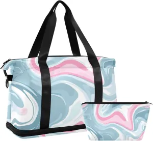 Grayish Blush Fluid Tote Bag Travel Weekender Gear Bag with Toiletry Bag for Sports 2 Pcs Set