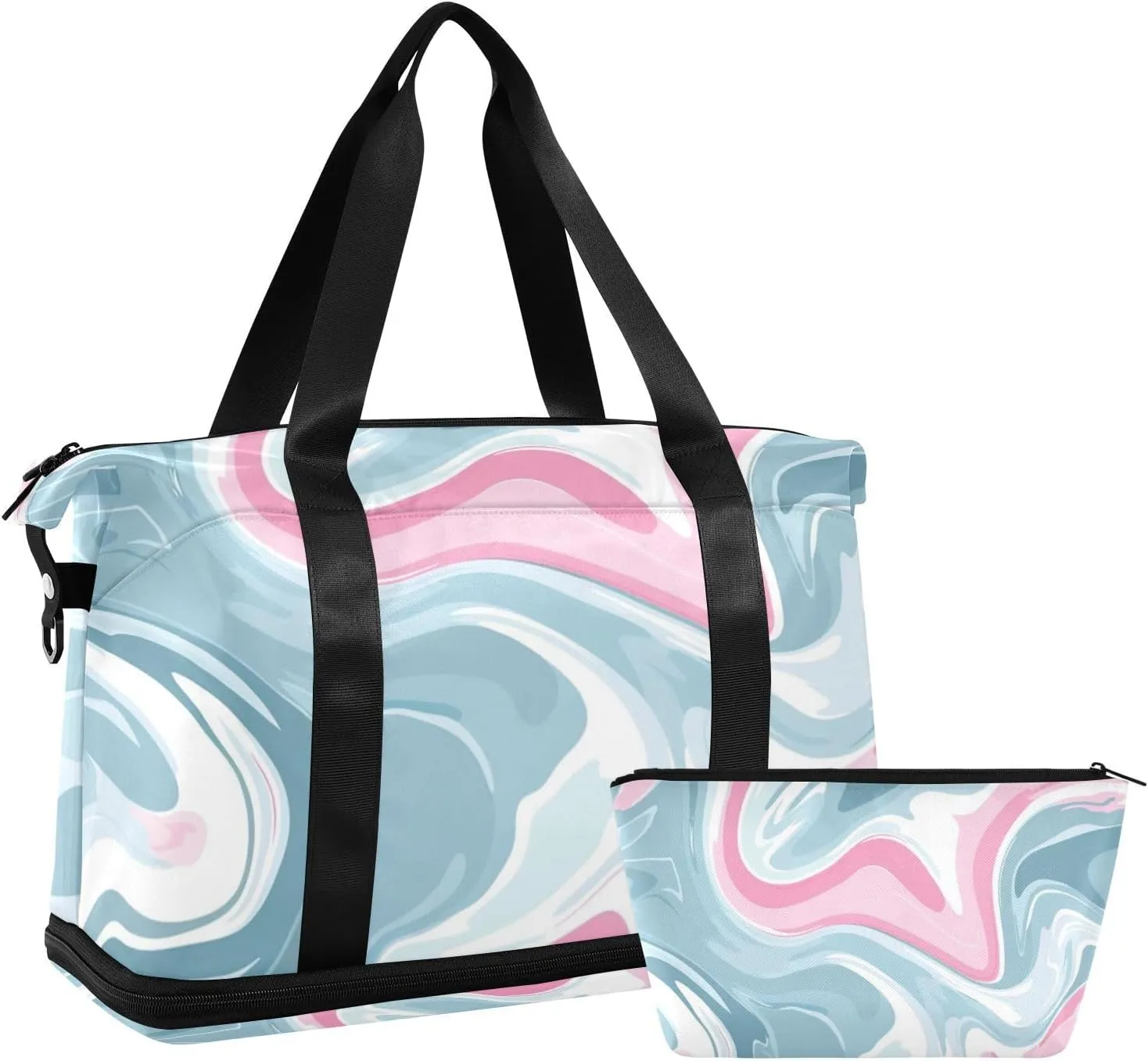 Grayish Blush Fluid Tote Bag Travel Weekender Gear Bag with Toiletry Bag for Sports 2 Pcs Set