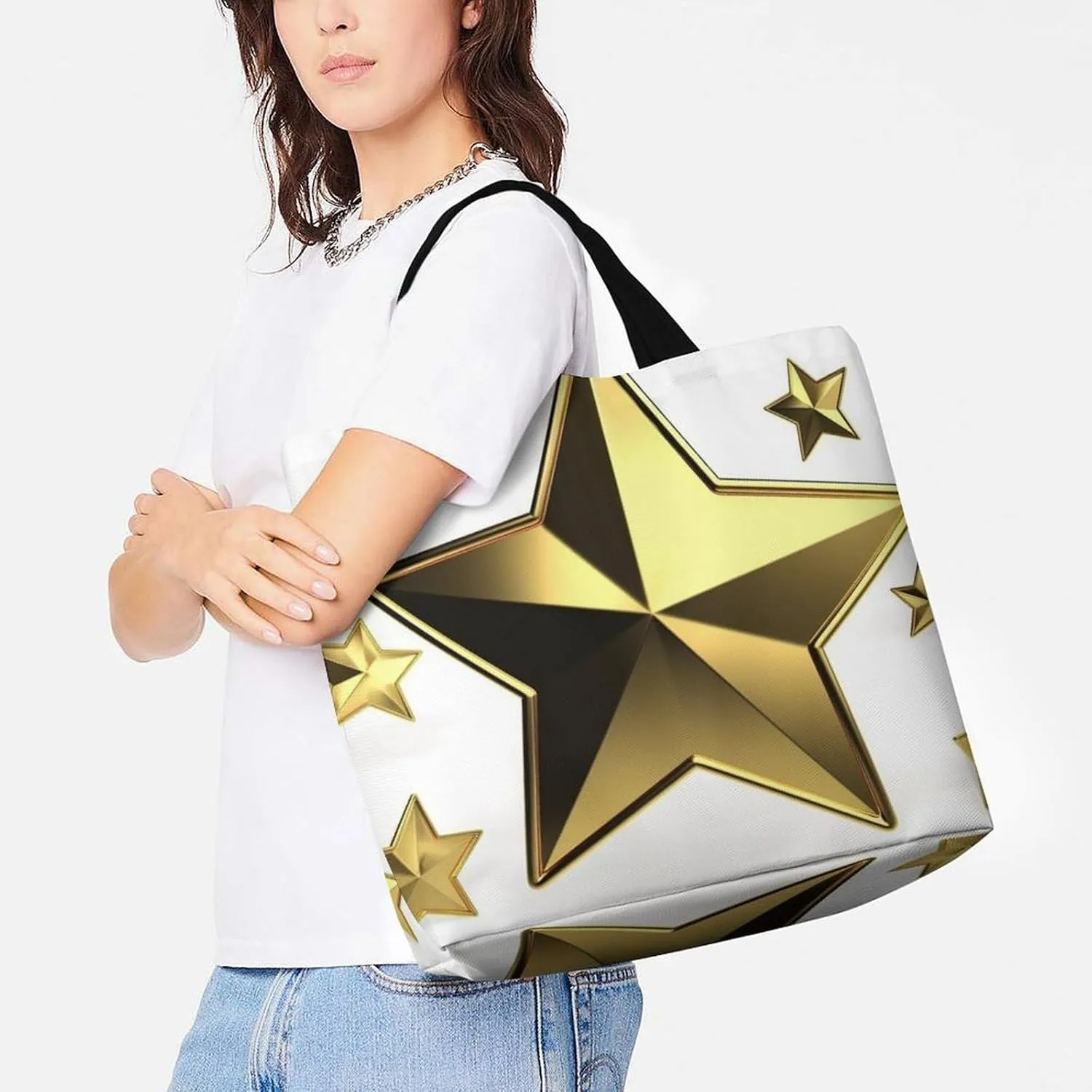 Grocery Bag Reusable Tote Bag Foldable Handmade Red Love Heart Shopping Bag Handbag Washable Shoulder Bag for Travel