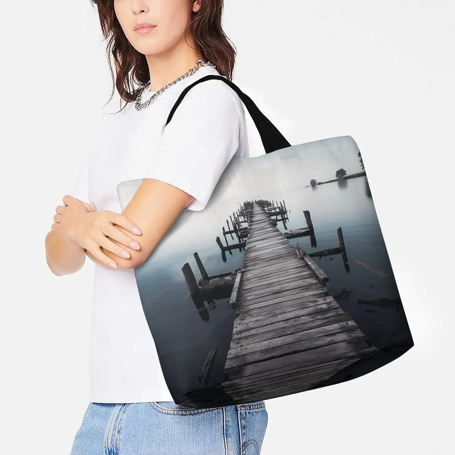 Grocery Bag Reusable Tote Bag Foldable Ocean Shell Art Shopping Bag Handbag Washable Shoulder Bag for Travel