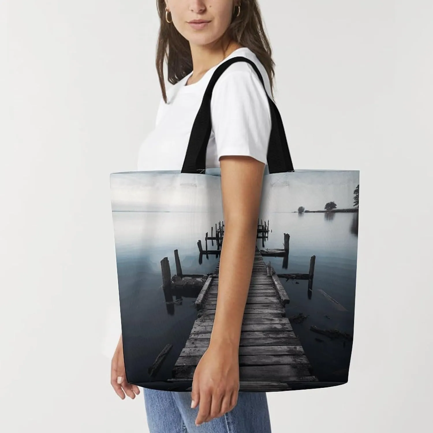 Grocery Bag Reusable Tote Bag Foldable Ocean Shell Art Shopping Bag Handbag Washable Shoulder Bag for Travel