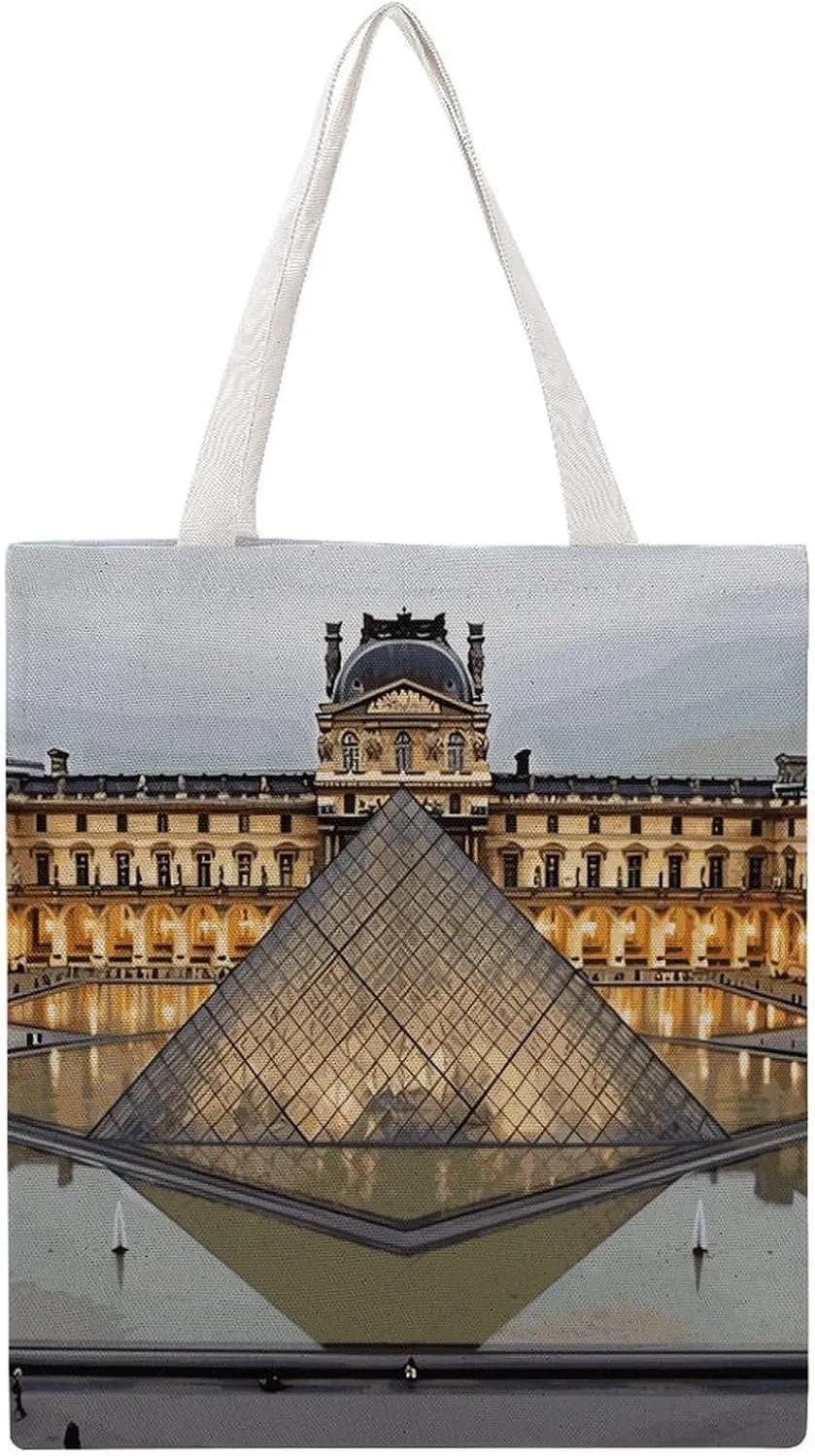 Grocery Bags Louvre Museum in Paris Bag for Women Lightweight Beach Bag Shoulder Bags for Travel Shopping Work Handbag