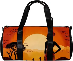 Gym Bags for Men,Travel Duffel Bags for Women,African Tropical Landscape Woman,Workout Bag
