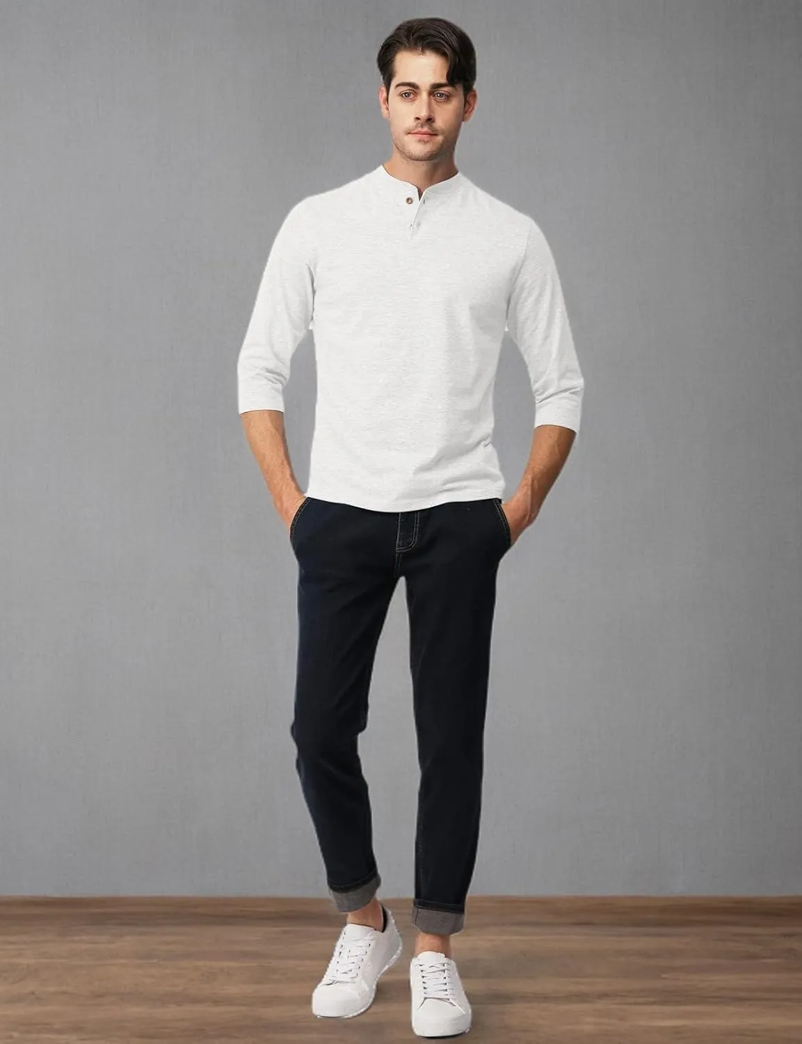 H2H Mens Casual Premium Slim Fit Henley Shirts Lightweight Thin Fabric