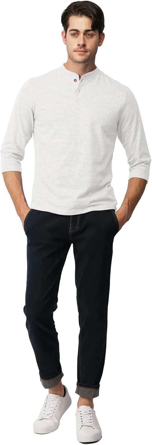 H2H Mens Casual Premium Slim Fit Henley Shirts Lightweight Thin Fabric