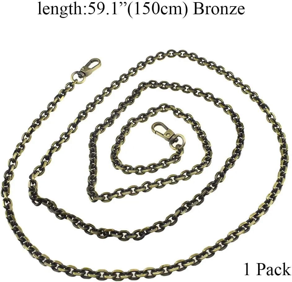 HAHIYO Mini Pochette Purse Chain Strap Thin Wide 6mm for LV Length 59.1 inches Thick 2mm Shiny Bronze for Shoulder Cross Body Sling Handbag Wallet Clutch Comfortable Flat Metal Strap 1 Pack