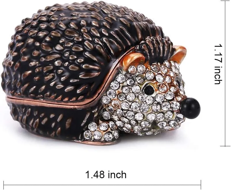 Hand Painted Enamel Hedgehog Trinket Box, Hinged Jewelry Box Unique Mini Ring Necklace Jewelry Organizer, Classical Bejeweled Storage, Figurine Collectible Keepsake Home Decor (Couple Hedgehog)