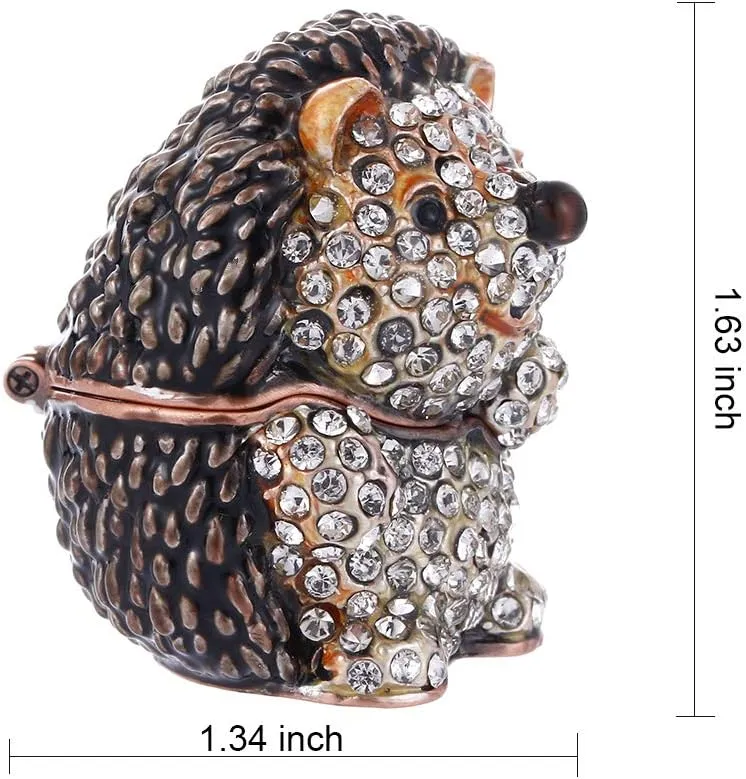 Hand Painted Enamel Hedgehog Trinket Box, Hinged Jewelry Box Unique Mini Ring Necklace Jewelry Organizer, Classical Bejeweled Storage, Figurine Collectible Keepsake Home Decor (Couple Hedgehog)