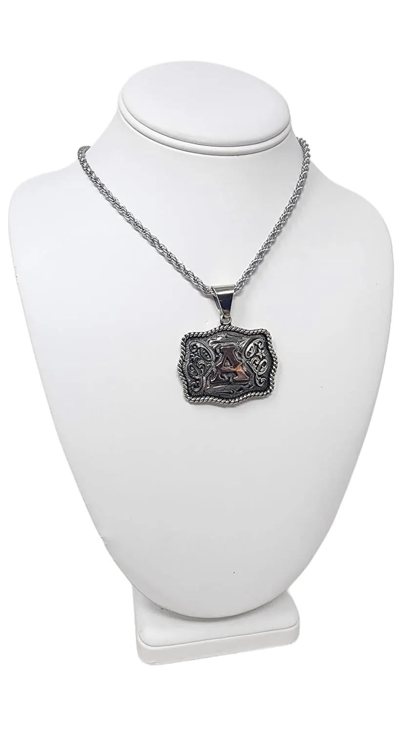 Handcrafted Mini Buckle Pendant. Custom Copper Initial. Hand Engraved. Necklace Gift. Avoid getting it wet. (A)