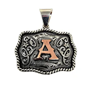 Handcrafted Mini Buckle Pendant. Custom Copper Initial. Hand Engraved. Necklace Gift. Avoid getting it wet. (A)