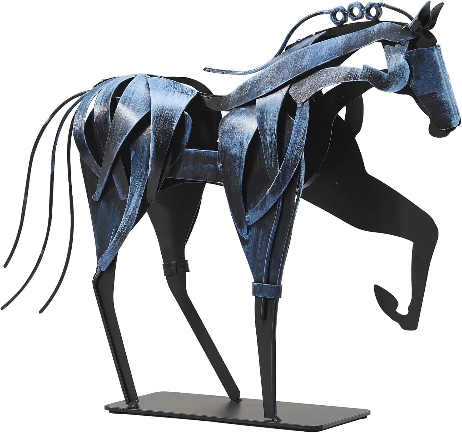 Handmade Horse Statue - Unique Rustic Decor for Office & Home - Hand-Painted Metal Sculpture - Perfect Handicraft Gift for Horse Lovers (Blue)