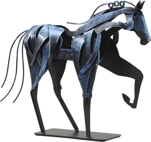 Handmade Horse Statue - Unique Rustic Decor for Office & Home - Hand-Painted Metal Sculpture - Perfect Handicraft Gift for Horse Lovers (Blue)