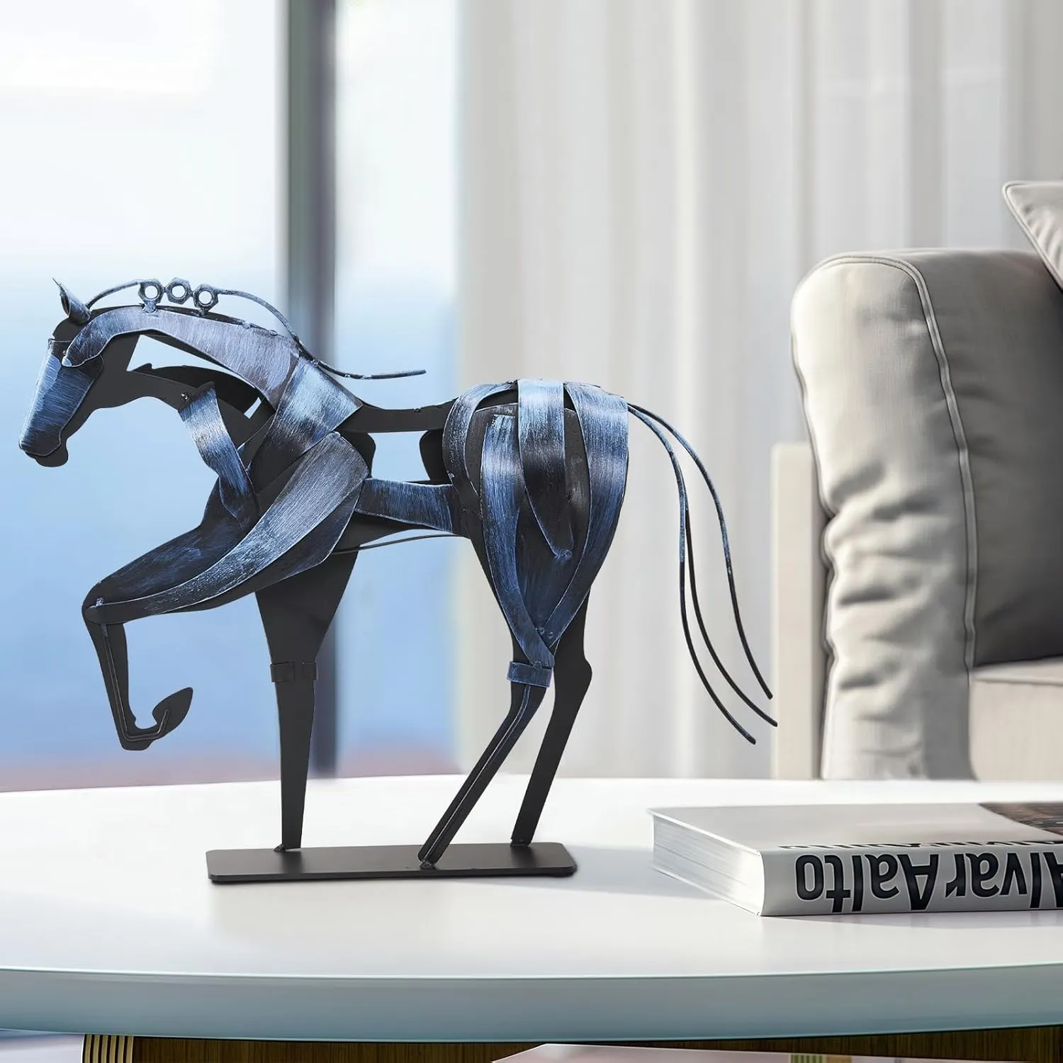 Handmade Horse Statue - Unique Rustic Decor for Office & Home - Hand-Painted Metal Sculpture - Perfect Handicraft Gift for Horse Lovers (Blue)