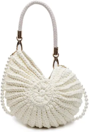 Handwoven Seashell Bag for Women - Beach Shoulder Bag with Pearl Chain, Seashell Purse for Vacation, Travel & Summer
