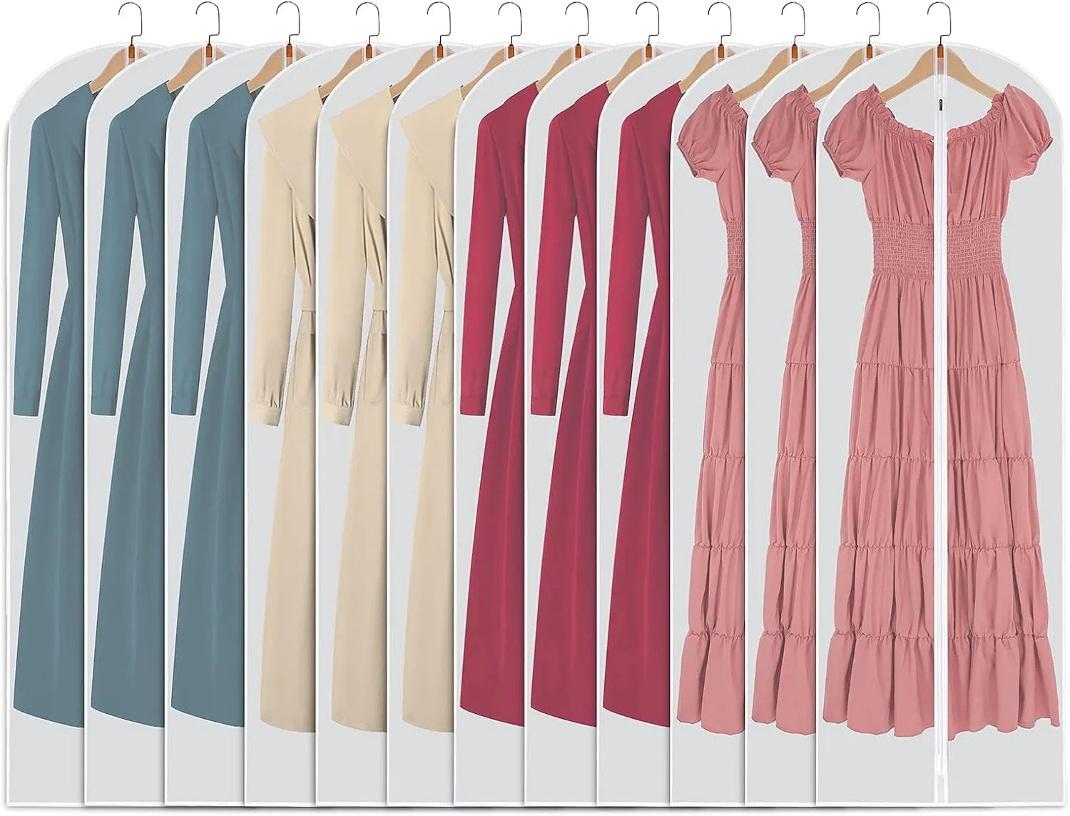 Hanging Garment Bags Suit Bags (Set of 12) Dust Cover Breathable Dress Bag for Closet Clothes Storage or Travel- Clear 24'' x 60''