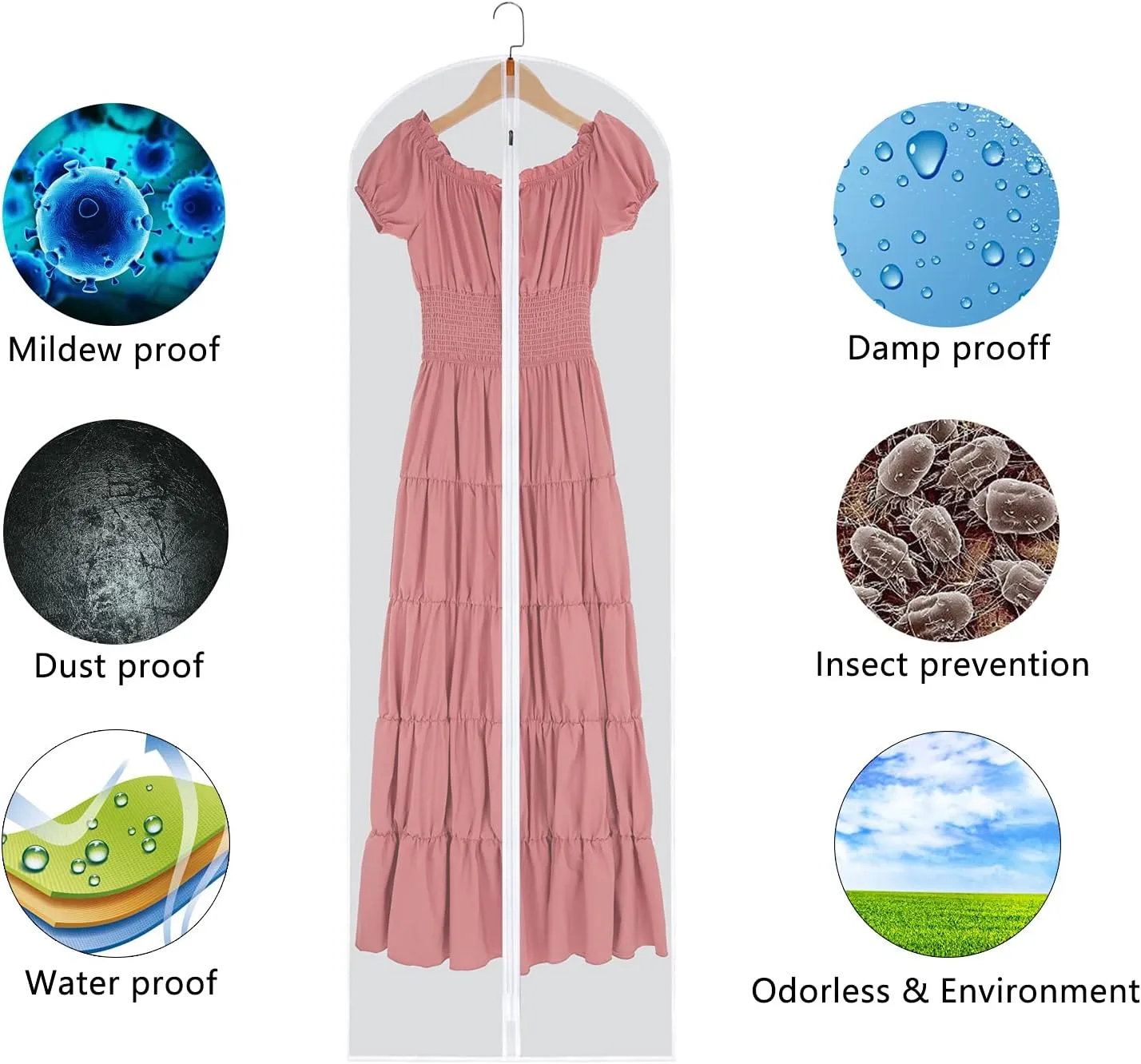 Hanging Garment Bags Suit Bags (Set of 12) Dust Cover Breathable Dress Bag for Closet Clothes Storage or Travel- Clear 24'' x 60''