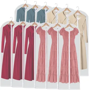Hanging Garment Bags Suit Bags (Set of 12) Dust Cover Breathable Dress Bag for Closet Clothes Storage or Travel- Clear 24'' x 60''