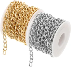 HAPINARY DIY Jewelry Chain 5 Sizes Aluminum Chain for Necklace Bracelet Making Bulk Chain Spool Gold Silver