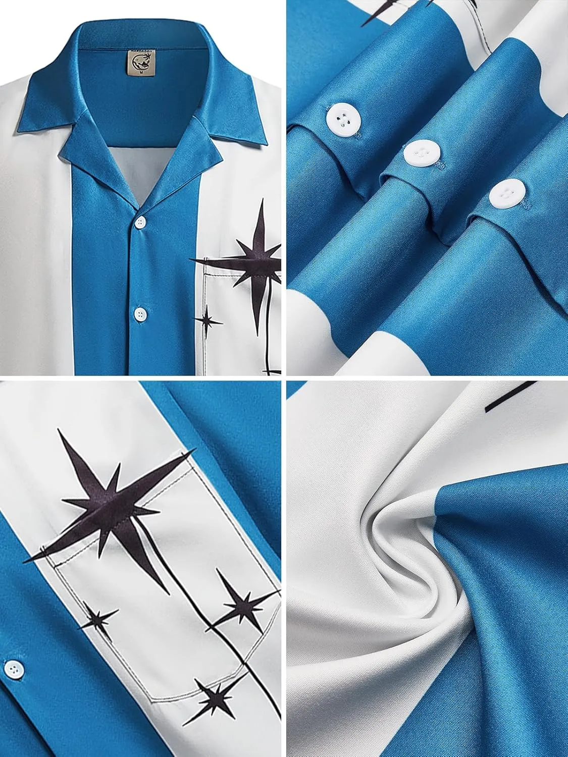 Hardaddy Men's Camp Collar Retro Vintage Bowling Button Down Shirt with Pocket Casual Short Sleeve Beach Shirts Summer