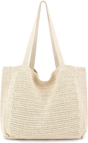 hatisan Crochet Bags for Women - Large Tote Aesthetic Handbag Shoulder Hippie Knit Bag