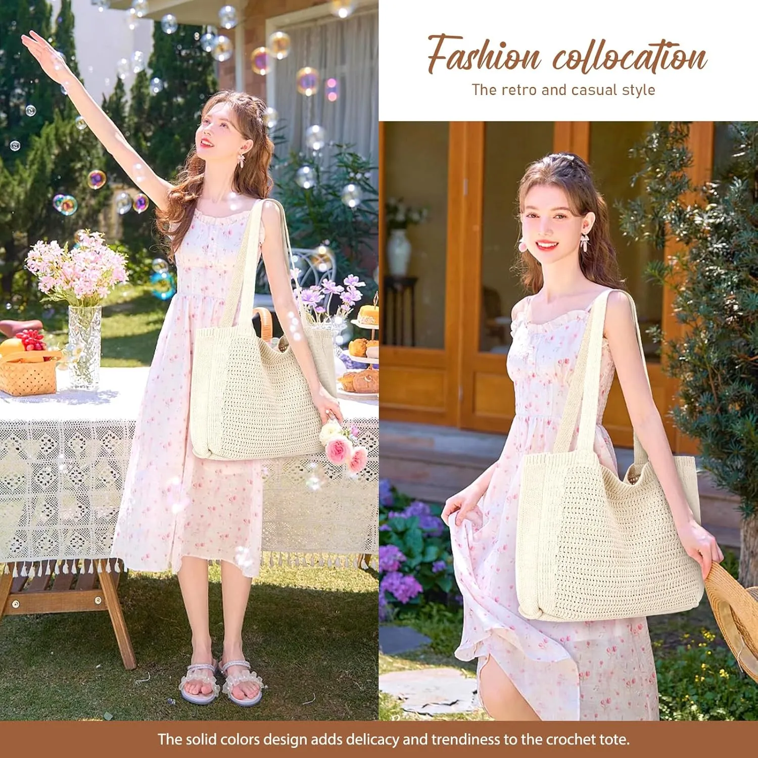 hatisan Crochet Bags for Women - Large Tote Aesthetic Handbag Shoulder Hippie Knit Bag