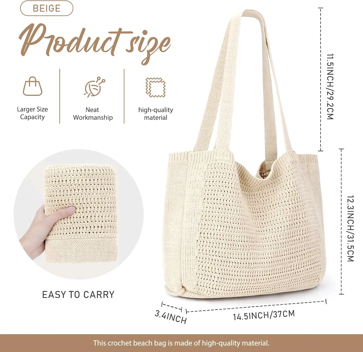 hatisan Crochet Bags for Women - Large Tote Aesthetic Handbag Shoulder Hippie Knit Bag