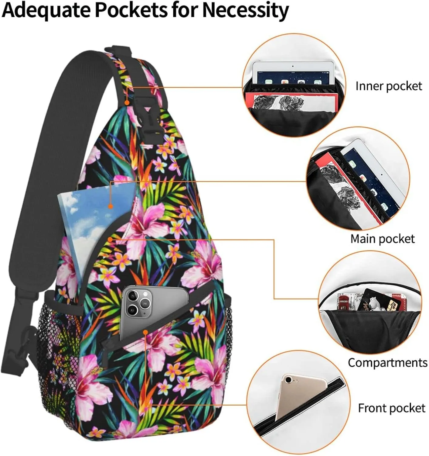 Hawaii Hawaiian Sling Bag,Multipurpose Crossbody Backpack Shoulder Chest Bag for Women Men Travel Hiking Daypack