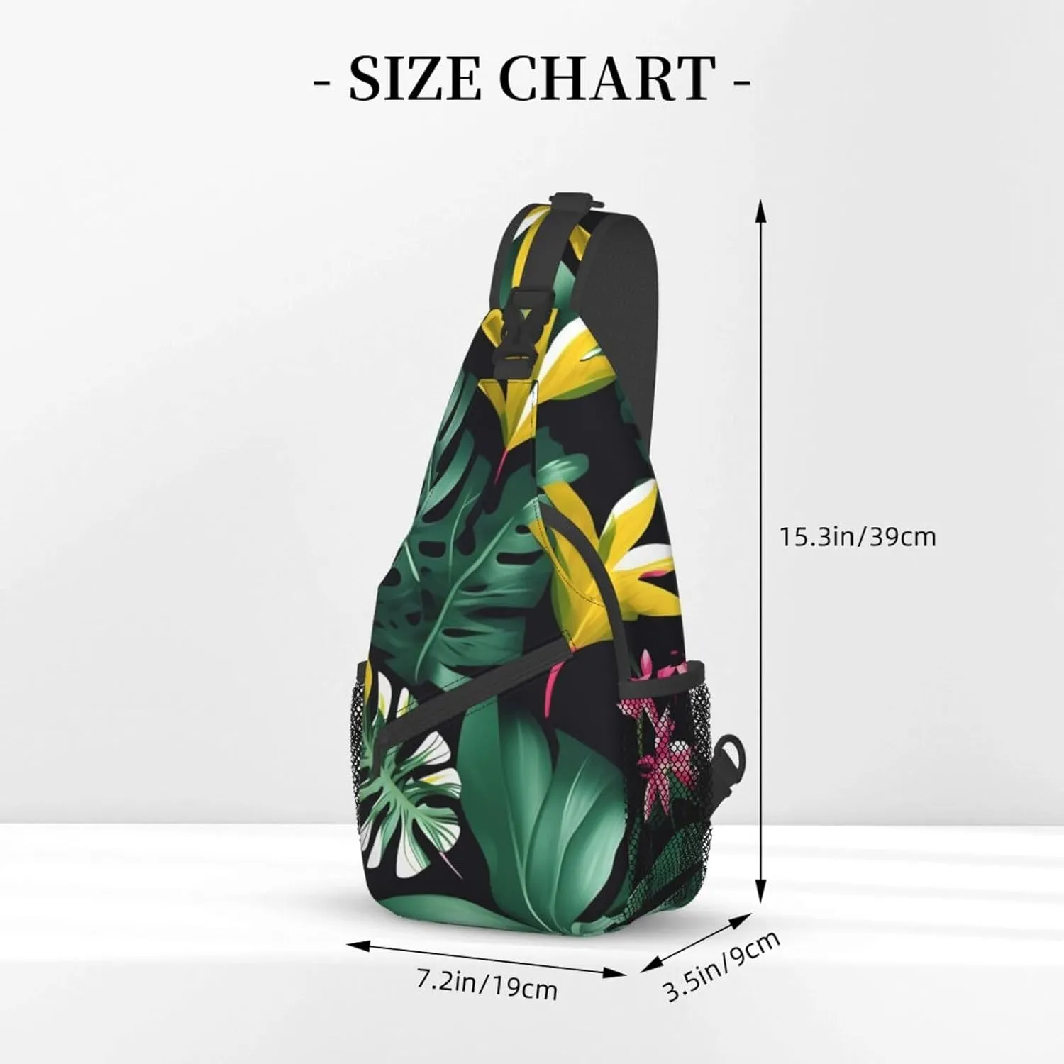 Hawaiian Tropical Leaves Flower Unisex Casual Diagonal Chest Bag,Multipurpose Crossbody Shoulder Bag Travel Hiking Daypack