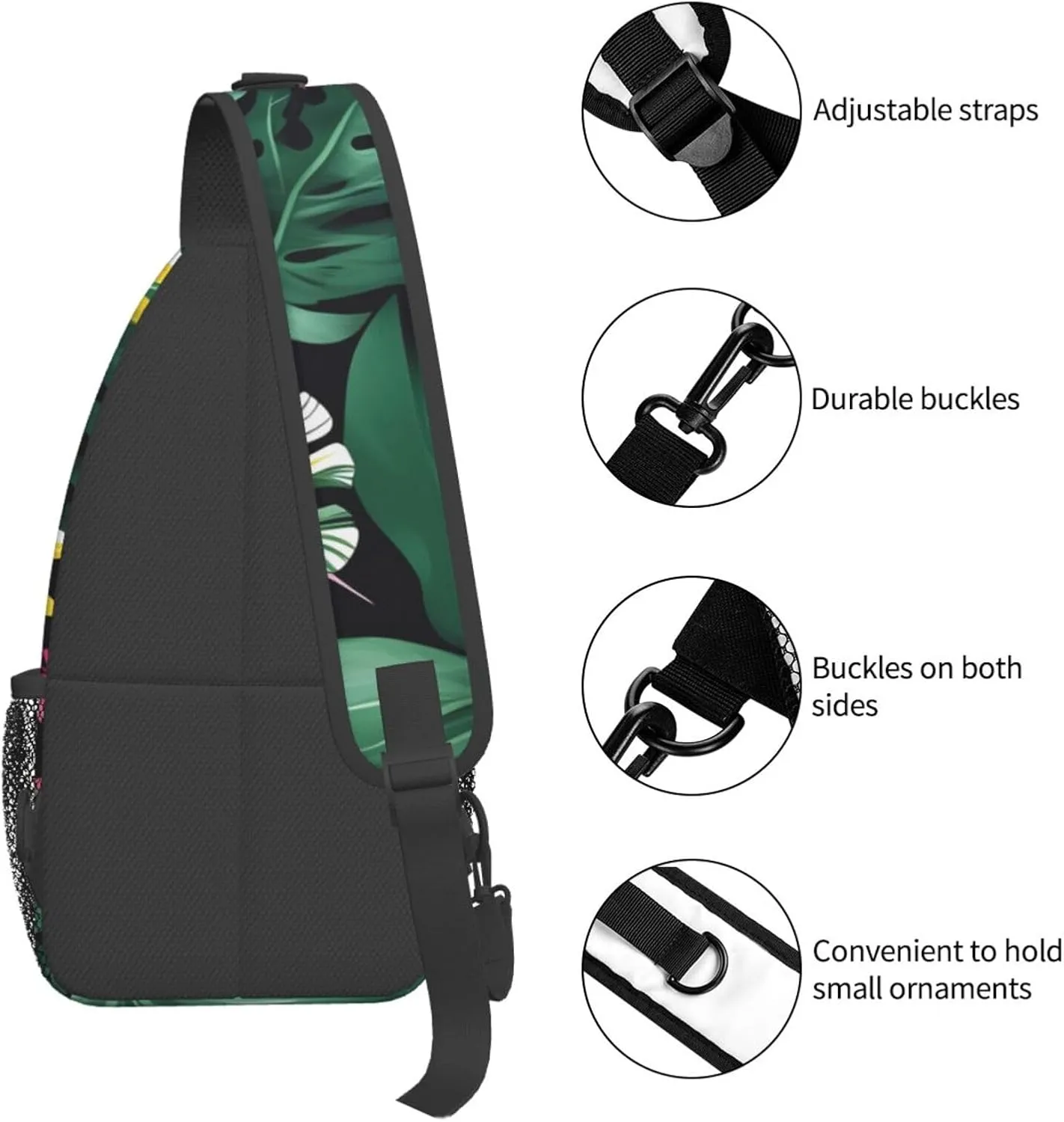 Hawaiian Tropical Leaves Flower Unisex Casual Diagonal Chest Bag,Multipurpose Crossbody Shoulder Bag Travel Hiking Daypack