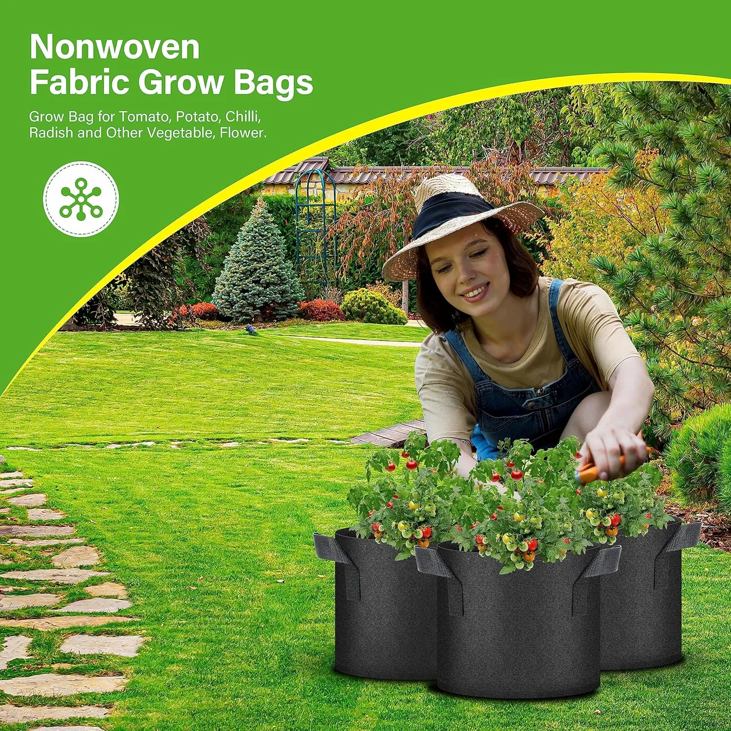 HealSmart 3 Gallon 10 Pack Plant Grow Bags, Tomoato Planter Pots with Handles, Aeration Nonwoven Fabric, Heavy Duty Gardening Planter for Vegetable, Herbs and Flowers, Black