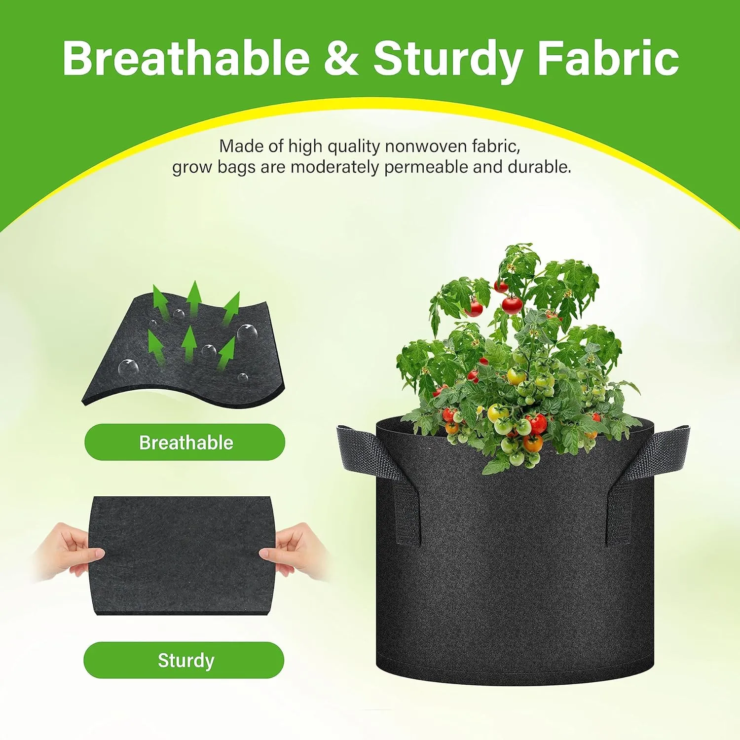 HealSmart 3 Gallon 10 Pack Plant Grow Bags, Tomoato Planter Pots with Handles, Aeration Nonwoven Fabric, Heavy Duty Gardening Planter for Vegetable, Herbs and Flowers, Black
